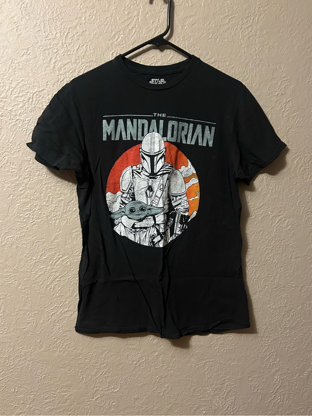 Star Wars The Mandalorian Black Graphic Tee with Orange Crest